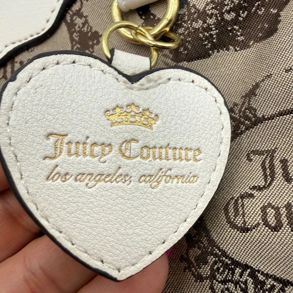 Juicy Couture Crossbody Bag OS Brown Cream Y2K Crown‎ Monogram Heart Charm